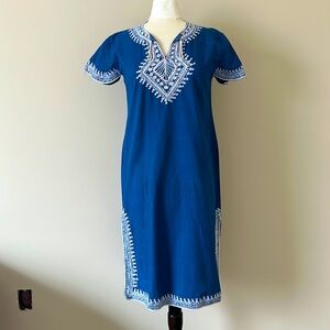 Vintage Blue Cotton Caftan Style Dress